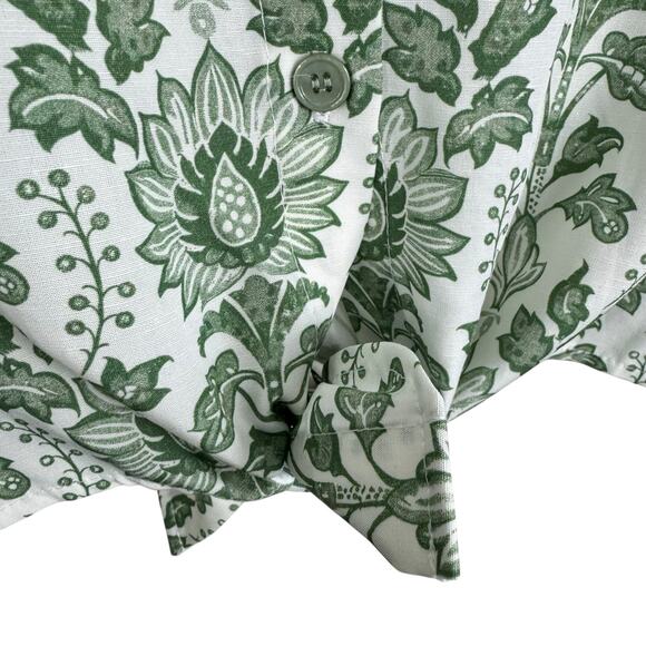 ASCOLLECTION NWT Green White Floral Cotton Tencel Cropped Button Up Blouse Sz M - Picture 4 of 8